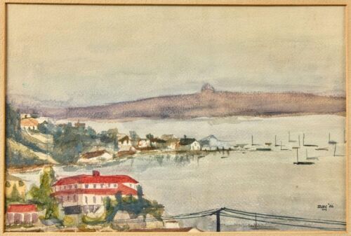 Original 1932 Framed Watercolor Painting American School New England Harbor Vtg - Picture 2 of 8