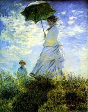 WOMAN WITH A PARASOL MADAME MONET AND SON 1875 PAINTING BY CLAUDE MONET REPRO