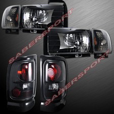 Combo Set Of Euro Clear Black Headlights Taillights For 94-01 Dodge Ram Pickup