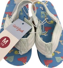 Toddler Cat Jack Medium 7/8 Blue Tropical Design Flip Flop Sandals Back Strap