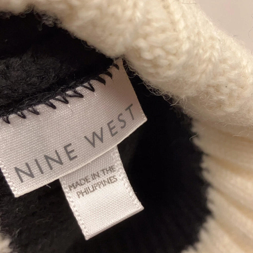 Sombrero de invierno Nine West negro blanco acanalado tejido puño mezcla de lana Foto 4 de 4