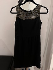 Ann Taylor LOFT Dress 2 NWT Black Gold Lace Fit & Flare Dress Zip Back LBD