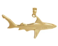 New 14k Yellow Gold Shark Pendant