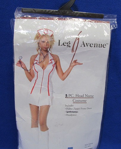 Sexy Naughty Nurse Womens Halloween Costume White Dress Tights Boot Cuffs Medium - Picture 7 of 10