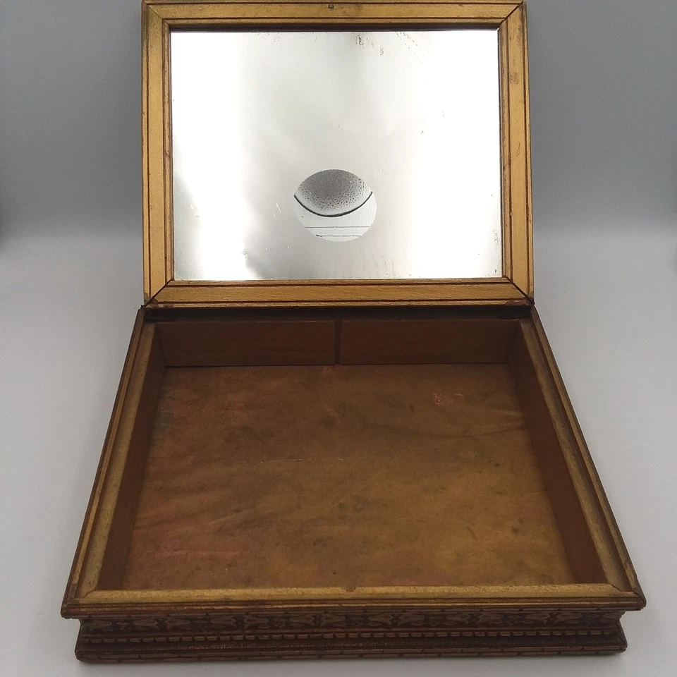 Joyero tallado ornamentado estampado victoriano enmarcado vintage espejado 11x9" Foto 4 de 4