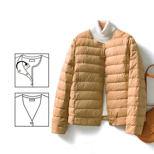 Women Duck Down Jacket O-neck Winter Warm Collarless Ultralight Quilted Puffer - 第 11/38 張圖片