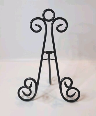 Black Metal Table Top Plate Stand Scrolled Design Pictures/Paintings 7x10'' READ