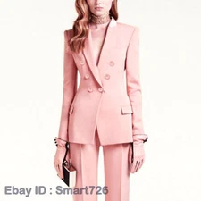 Fashion Long Sleeved Coat Pants Suit Women Pink Wide Leg Slimming Pants Suit Set