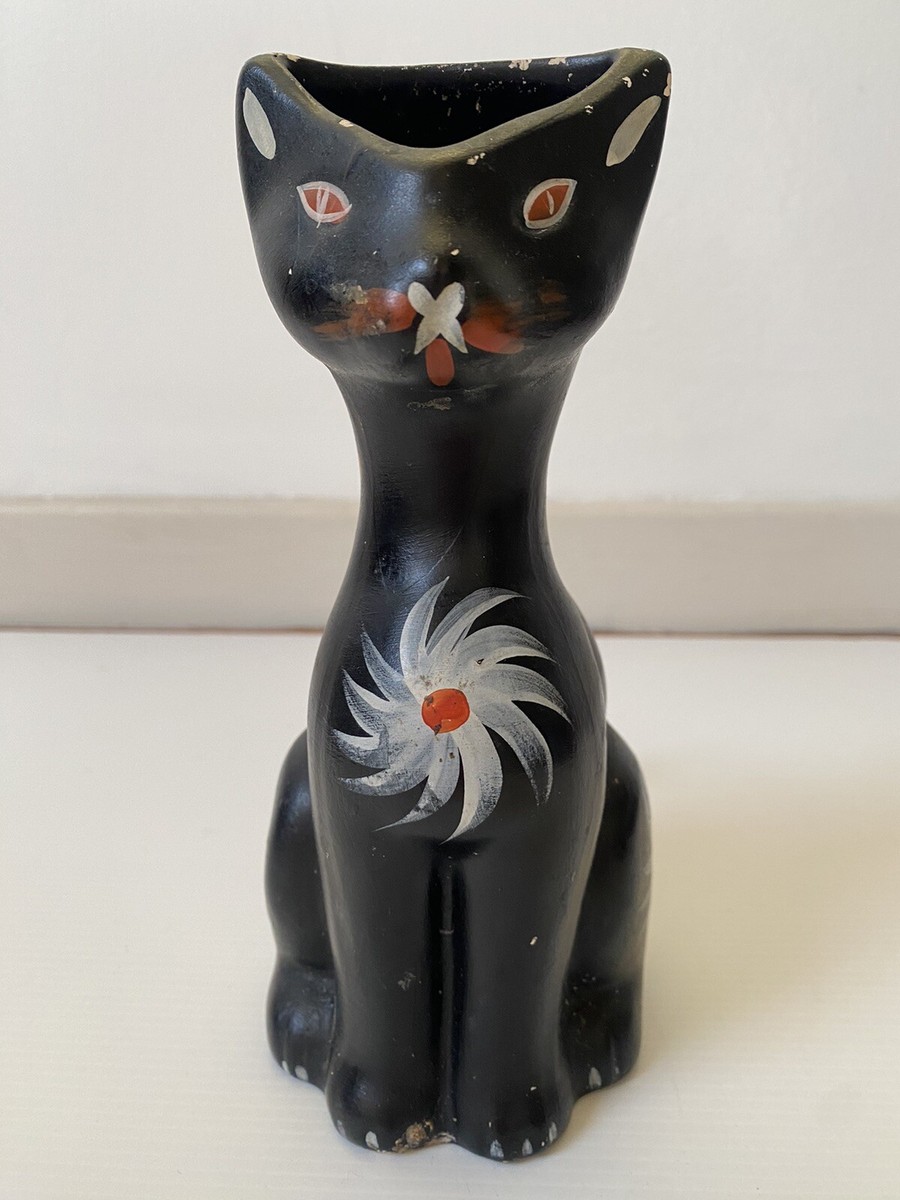 Vintage Folk Art Cat Vase Arthur Wood MCM Vintage Black Cat Vase