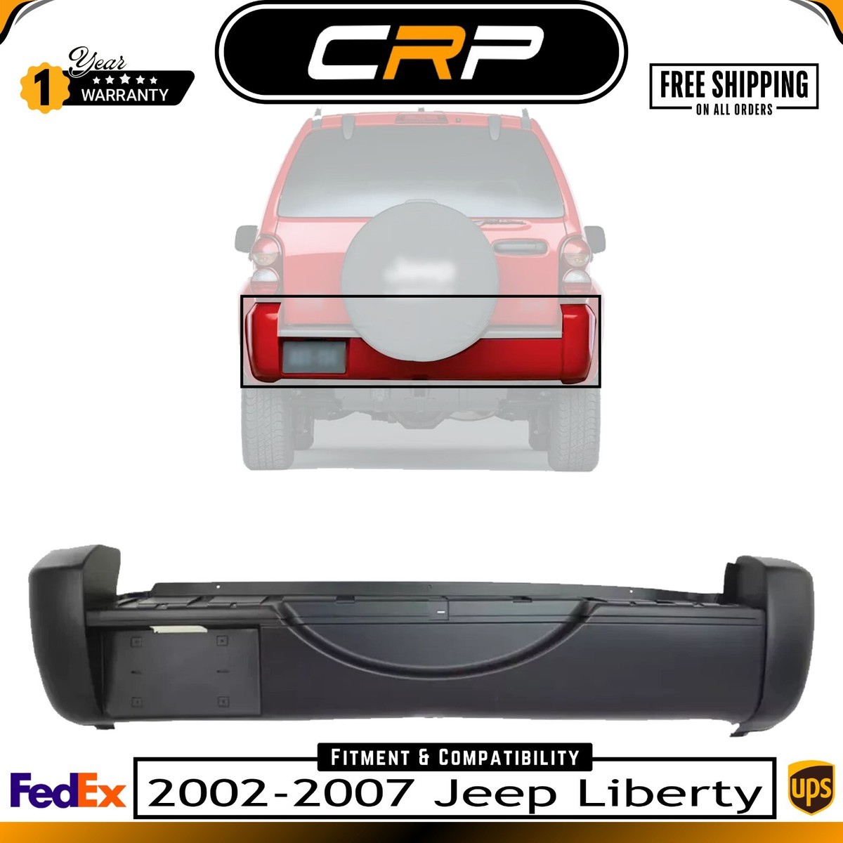 Bumper Cover For 2002-2007 Jeep Liberty Primed Rear 5066317AF | eBay