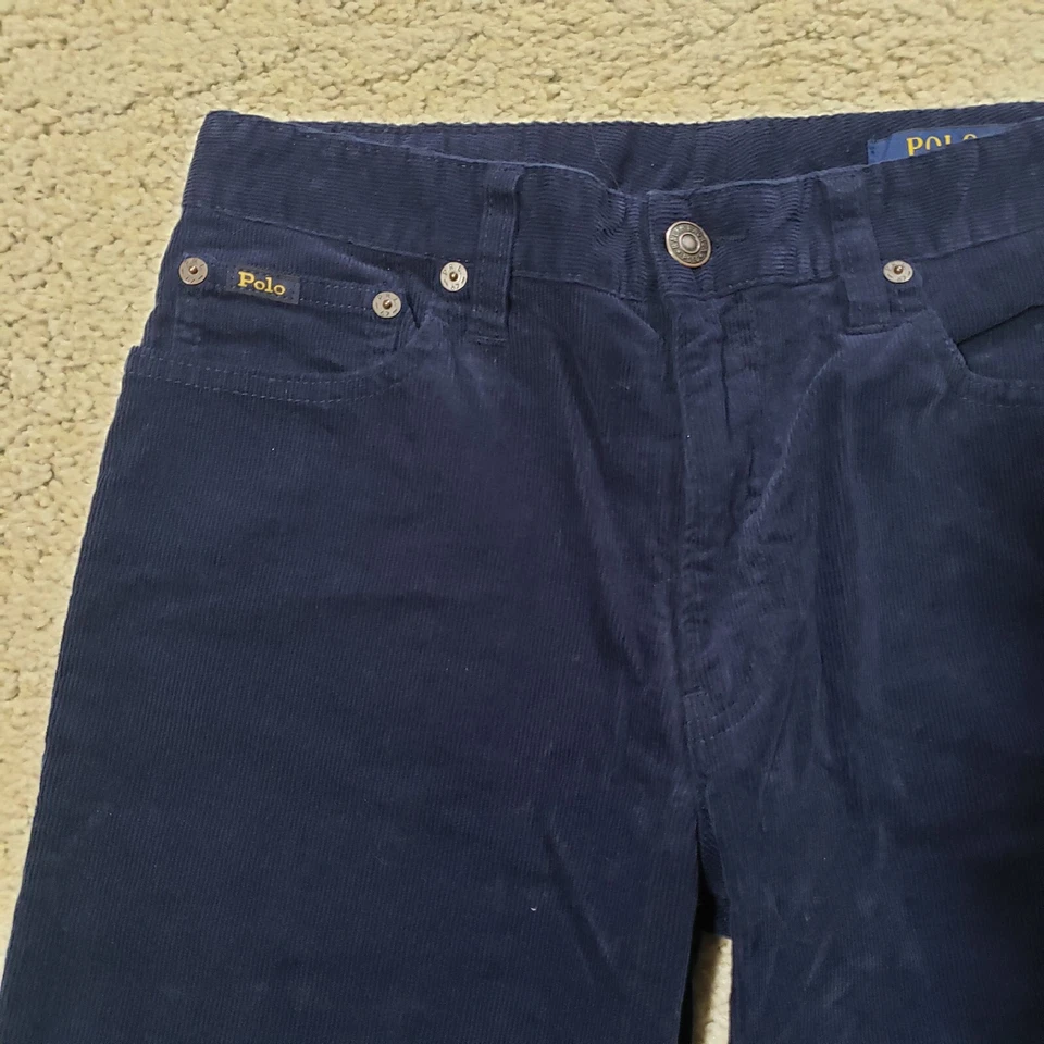 Pantalones Polo Ralph Lauren 16 Azul Oscuro Pana Tiro Bajo Micro Cordón Elástico Foto 3 de 4