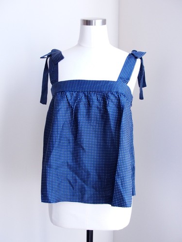 J.CREW Petite tie-shoulder silk top in polka dot Navy Blue White Tank Cami NEW - Picture 4 of 8