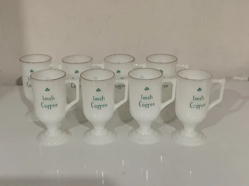 Fire King St. Patrick’s Day Irish Coffee Footed Mugs Set of 8 Vintage 1950s