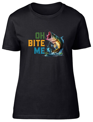 Oh Bite Me Carp Womens T-Shirt Fishing Angling Rod Reel Trout Ladies Gift Tee
