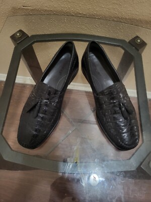 Brass Boots Men's Black Genuine Caiman Alligator Shoes.size 9.5M.cond.is.VGd