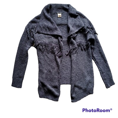 BILLABONG Open Front Knit Chunky Cardigan With Fringe Charcoal Gray Size Large