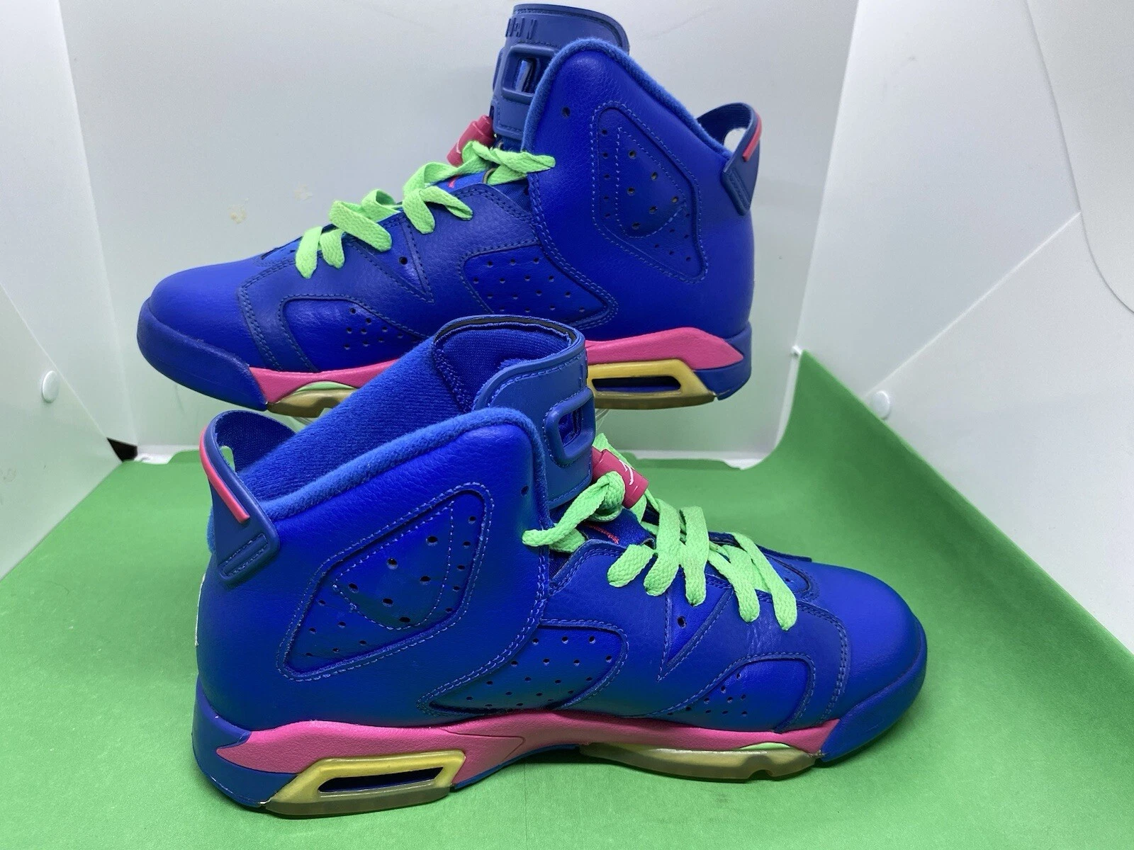 Nike Air Jordan 6 2014 Retro Game Royal Blu Rosa Verde (543390 439) Taglia 7Y