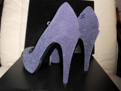 CHANEL 11A Glitter Leather Cap Toe Two Tone Platform Pumps Shoes