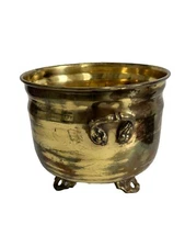Vtg 3 Footed Cauldron Brass Pot Handles Planter/Decor Cottage Core Country Farm