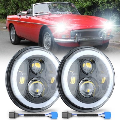 For MG MGB 1969-1981 Pair DOT 7 inch Round LED Headlights DRL High Low Beam