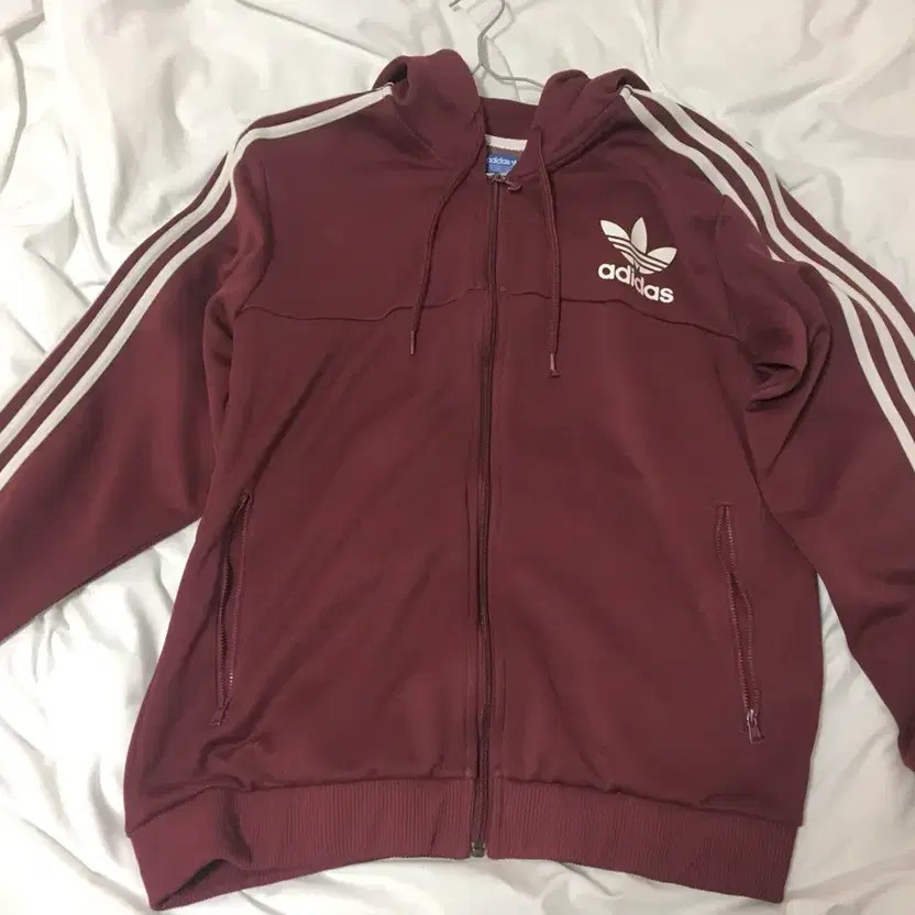 Adidas Burgundy Hoodie Zip-up - Size L, Rare Vintage