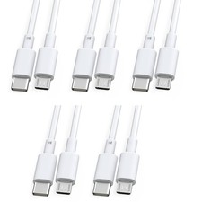 5 PCS 6 FT USB C To Micro USB Cable Data Transfer Fast Charging Cord White