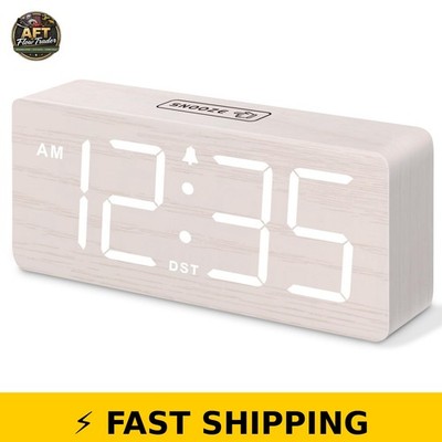 DreamSky Wooden Digital Alarm Clock - Large Numbers, Volume Control, Plug-in