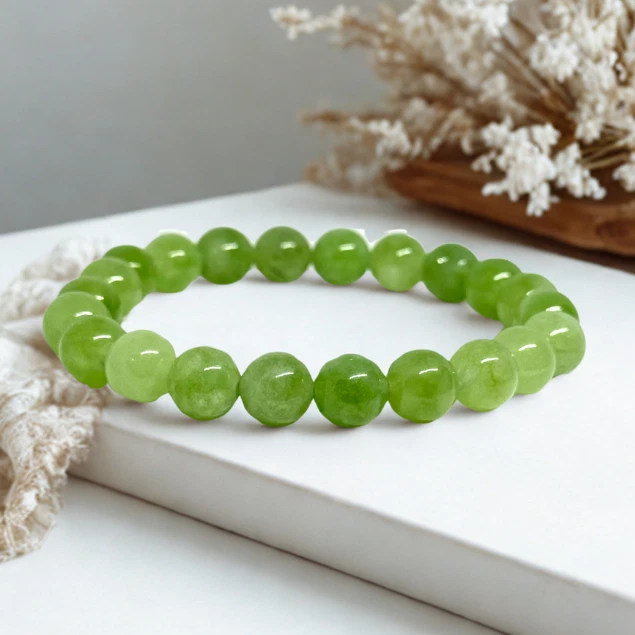 Green Peridot Gemstone Beaded Bracelet - 8mm Handmade Spiritual Jewelry - Image 2 of 4