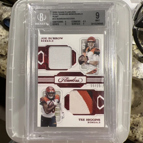 2020 Panini Flawless Dual Diamond Memorabilia /15 Joe Burrow/Tee Higgins RC