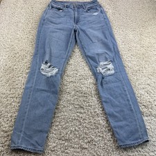 American Eagle Mom Jeans Womens Size 6 Long Tall Distressed Blue