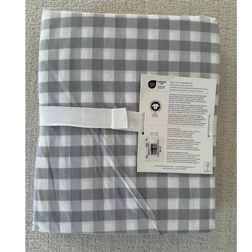 Funda nórdica orgánica a cuadros Pottery Barn Kids tamaño doble gris carbón a cuadros nueva con etiquetas Foto 2 de 2