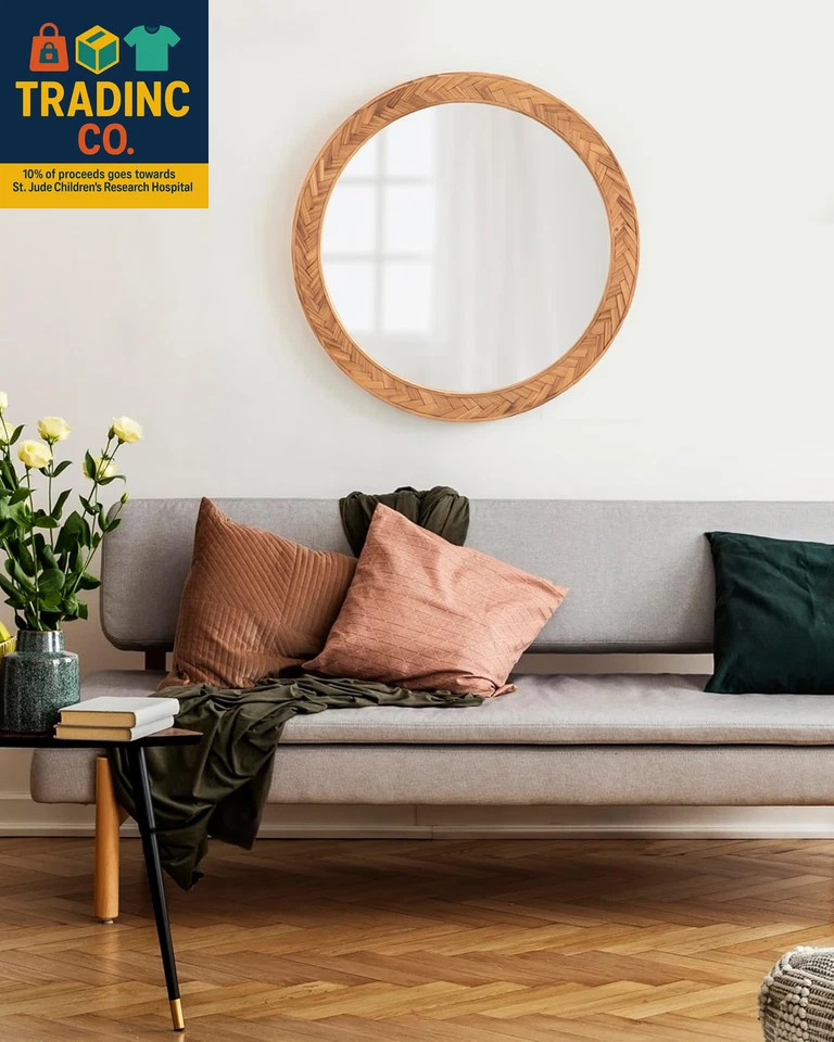 Braywood Modern Pieced Wood round Mirror, 24 Inch Diameter, Rustic Brown, Decora - Image 4 of 4