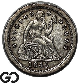 1845 O Seated Liberty Dime Ultra RARE Key Date Choice AU Bids: 3450