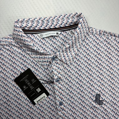 7 Diamonds Golf Polo Geometric 4 Way Stretch Shirt XLarge XL White Peach Blue