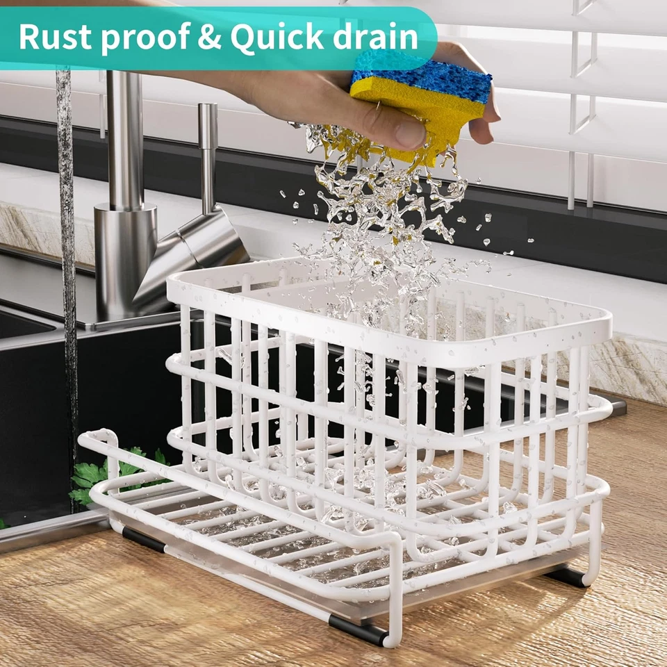 Soporte de esponja para fregadero - Organizador de fregadero de cocina con bandeja de drenaje, SUS304 Stainl Foto 2 de 4