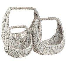 Basket with Handle Wicker Basket Grey Set of 3 Decorative Plant Basket