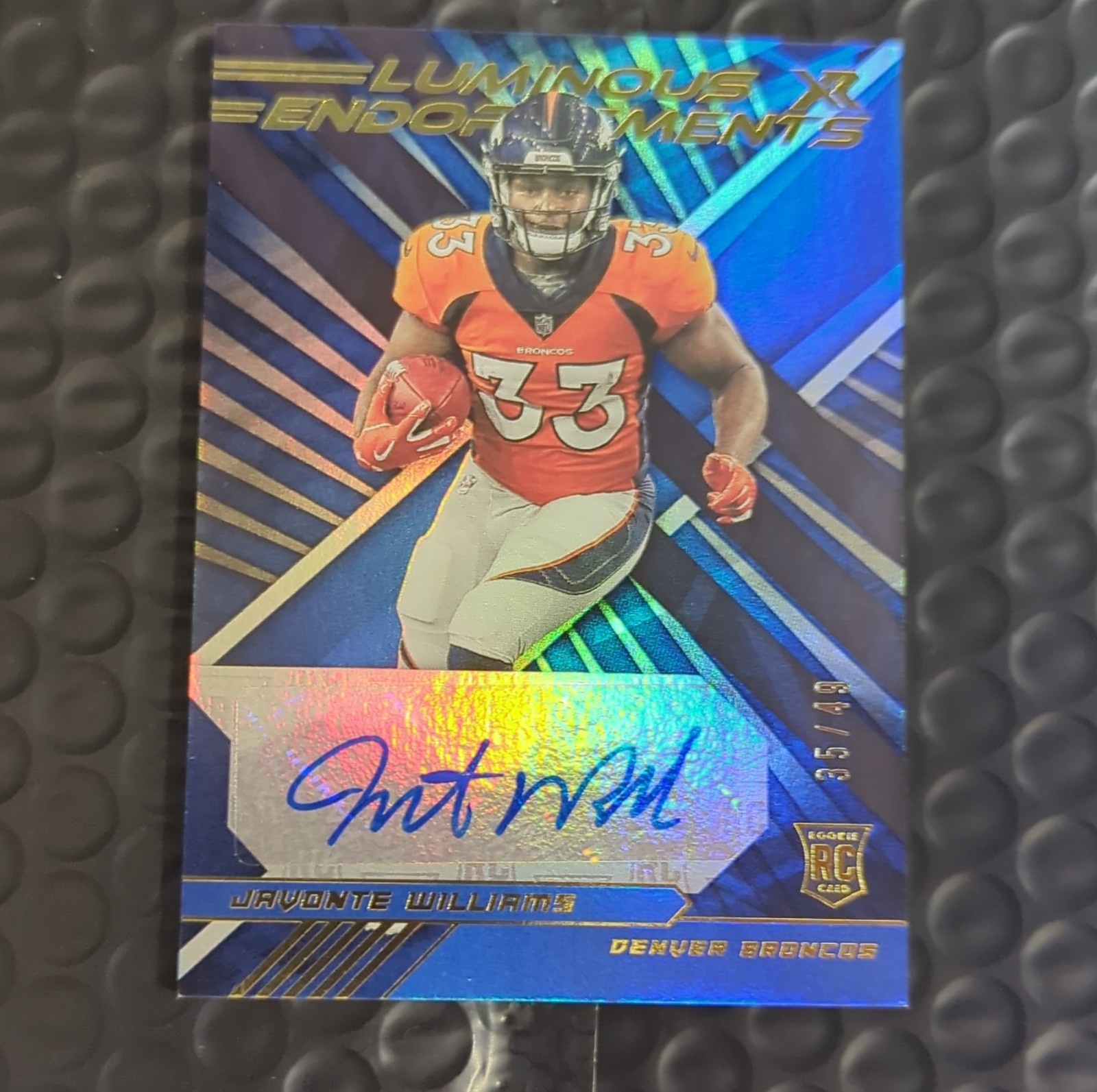 Javonte Williams Panini XR Luminous Endorsements Autographs #JWI Base