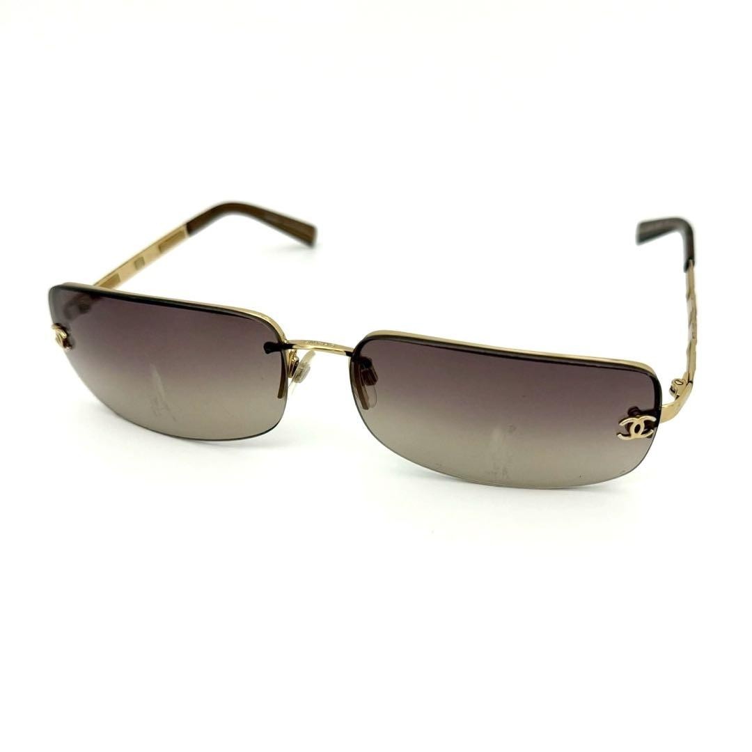 CHANEL Coco Mark Rimless Gradient サングラス CHANEL Rimless Sunglasses Coco Mark Gold Frame Purple Gradient