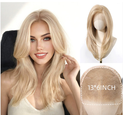 18'' Layered Bob Cut Large Lace Frontal Cap Heat Resistant Fiber Wig Women Soft