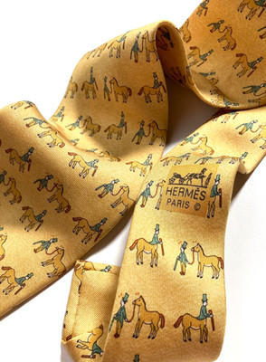 HERMES Vintage Centaur Gentleman Meets Man With Horse Tie High End France Yellow