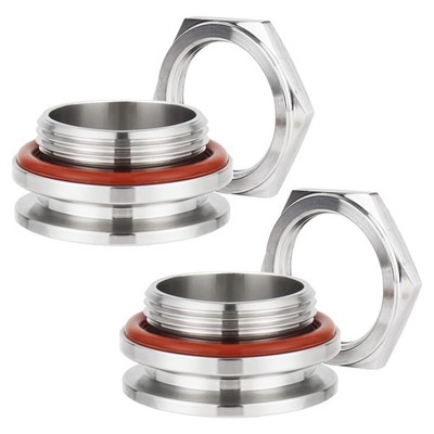 2 PCS 1.5 Inch Tri Clamp Weldless Bulkhead Stainless Steel Compression Fitting