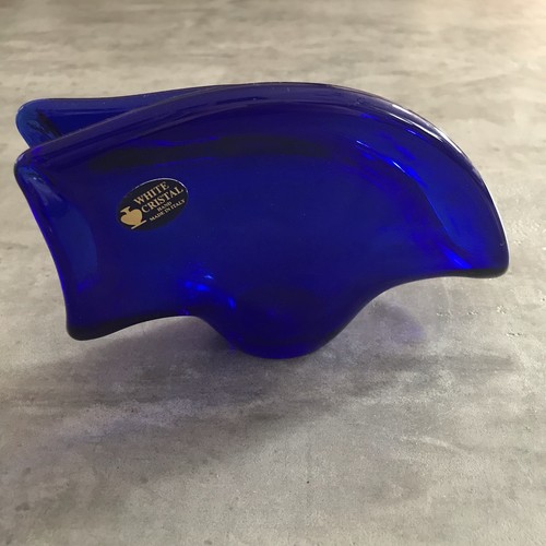 Cobalt Blue Art Glass Napkin Holder Hand Made Abstract Fan Letter Decor Italy