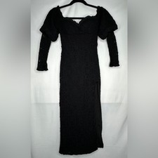 ASOS Luxe Bardot Midi Dress Off Shoulder  Bow Black Crochet Side Slit Sexy Sz 8