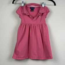 Ralph Lauren Girls Pink Polo Dress Sz 4/4T Green Pony Logo Collared Preppy