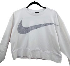 Nike Women s White Cropped Sweatshirt Big Silver Swoosh Size XS