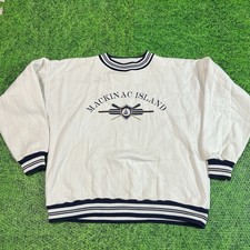 Vintage 90s Mackinac Island Michigan Crewneck Sweatshirt Off White Size L 23x25