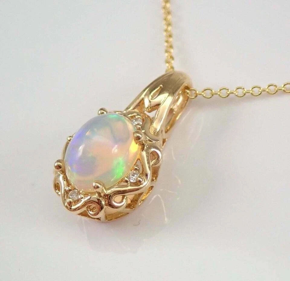 2Ct Oval Cut Fire Opal Diamond Solitaire Pendant 14K Yellow Gold Over Free Chain - Image 2 of 4