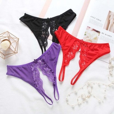 Hot Sexy Womens Lace Briefs Crotchles G-string Thongs Lingerie Underwear Panties