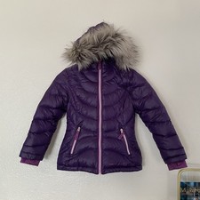 Free Country Girl Down Puffer Jacket Purple Size 5/6 Yrs Faux Fur Hood