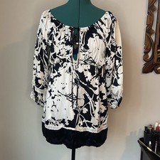 90s Y2K Silk 3/4 Sleeve Blouse Size Large Karen Kane Floral Fairy